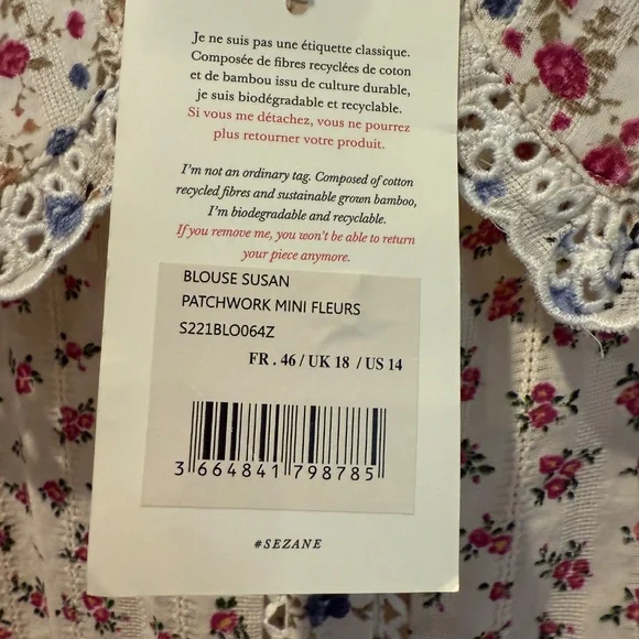 Sezane Susan Blouse Patchwork Mini Fleurs - Size 46 - Picture 7 of 9